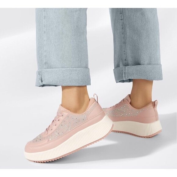 Brand New Women Pink Synthetic Rubber Rhinestone Platform Chunky Walking Shoes - Picture 8 of 9